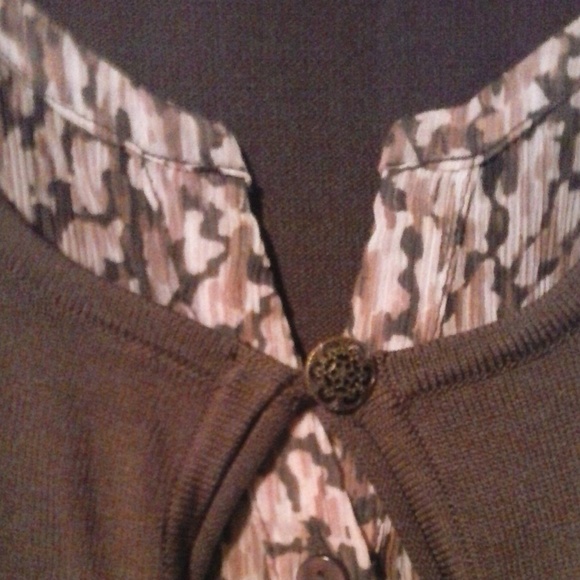 ALFRED DUNNER 2-N-1 PRINT BLOUSE BROWN SWEATER - Picture 4 of 6